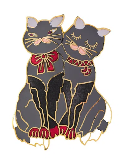 Pre-owned Susan Caplan Vintage 1980s Love Cat Brooch In Gray
