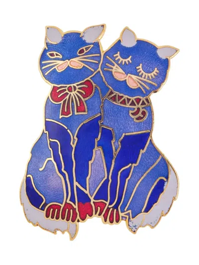 Pre-owned Susan Caplan Vintage 1980s Love Cats Brooch In Blue