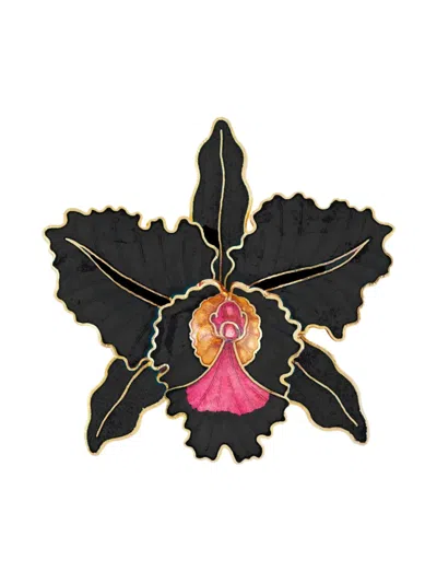 Pre-owned Susan Caplan Vintage 1980s Orchid Brooch In Black