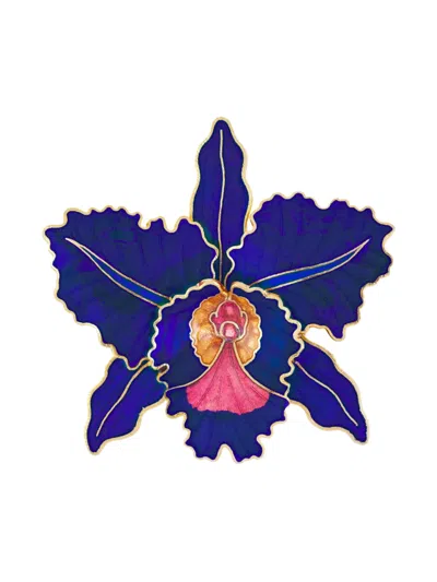 Pre-owned Susan Caplan Vintage 1980s Orchid Brooch In Blue