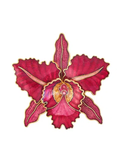 Pre-owned Susan Caplan Vintage 1980s Orchid Brooch In Red