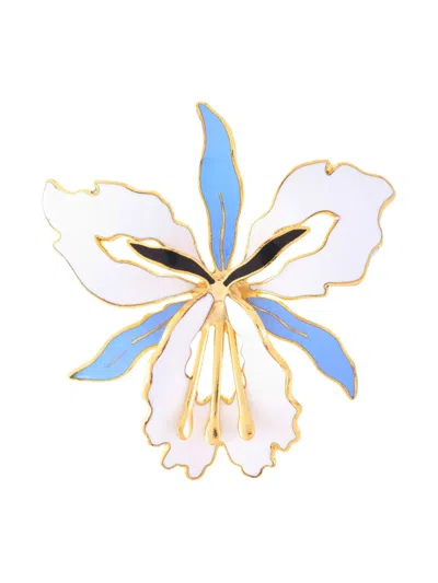 Pre-owned Susan Caplan Vintage 1980s Orchid Brooch In White
