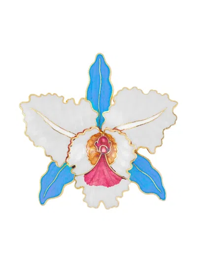Pre-owned Susan Caplan Vintage 1980s Orchid Brooch In White