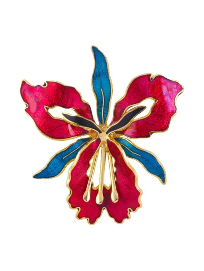 Pre-owned Susan Caplan Vintage 1980s Orchid-shaped Brooch In Gold