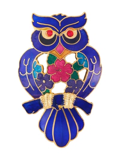 Pre-owned Susan Caplan Vintage 1980s Owl Brooch In Blue