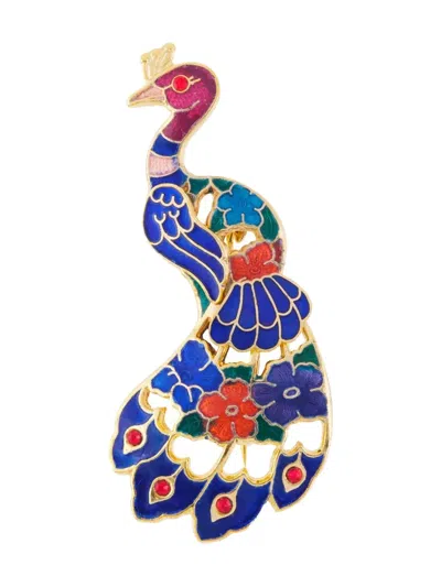 Pre-owned Susan Caplan Vintage 1980s Peacock Brooch In Blue