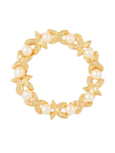 Pre-owned Susan Caplan Vintage 1980s Rediscovered By Susan Caplan Faux-pearl Brooch In Gold