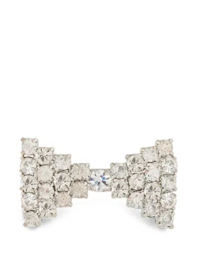 Pre-owned Susan Caplan Vintage 1980s Rediscovered Crystal-embellished Bow Brooch In Silver