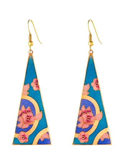 Pre-owned Susan Caplan Vintage 1980s Triangular Cloisonné Earrings In Gold