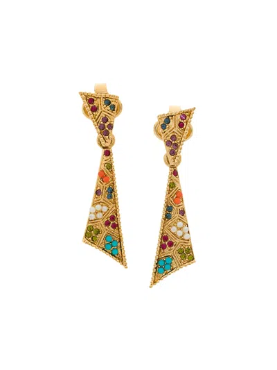 Pre-owned Susan Caplan Vintage 1980s Vintage D'orlan Colourful Drop Earrings In Gold