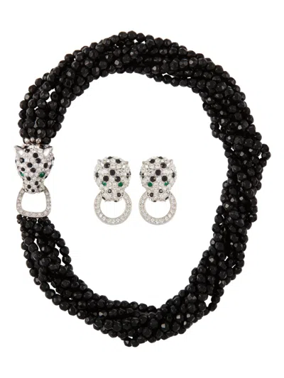 Pre-owned Susan Caplan Vintage 1990 Kenneth Jay Lane Necklace And Earrings Set In Black