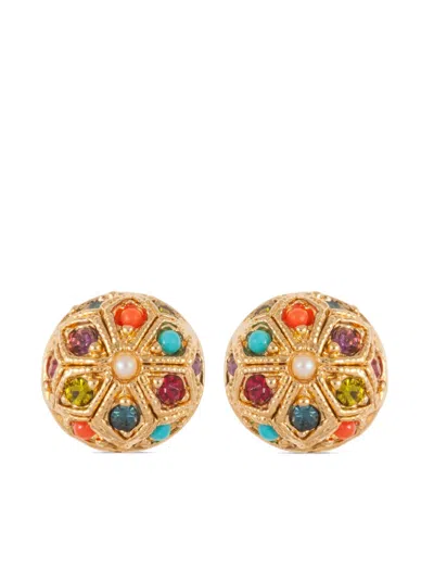 Pre-owned Susan Caplan Vintage 1990s D'orlan Crystal-embellished Clip-on Earrings In 金色