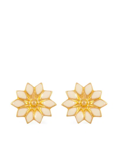 Pre-owned Susan Caplan Vintage 1990s Floral Stud Earrings In White