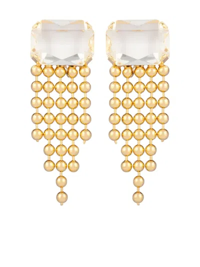 Pre-owned Susan Caplan Vintage 1990s Gemstone-embellished Chandelier Clip-on Earrings In Gold