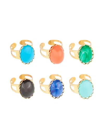 Pre-owned Susan Caplan Vintage 1990s Gold-plated Ring Set (set Of Six)