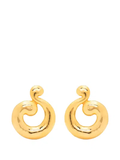 Pre-owned Susan Caplan Vintage 1990s Hammered Swirl Clip-on Earrings In Gold