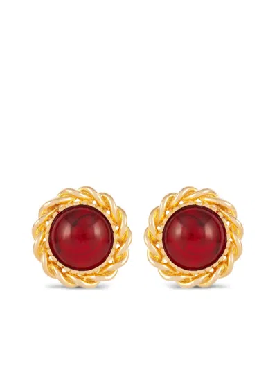 Pre-owned Susan Caplan Vintage 1990s Marbled Clip-on Earrings In Red