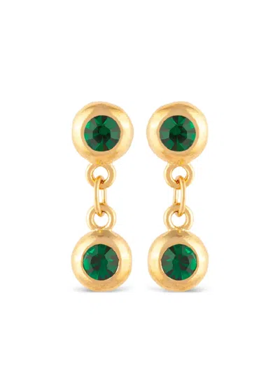 Pre-owned Susan Caplan Vintage 1990s  Swarovski-emerald Drop Earrings In Gold