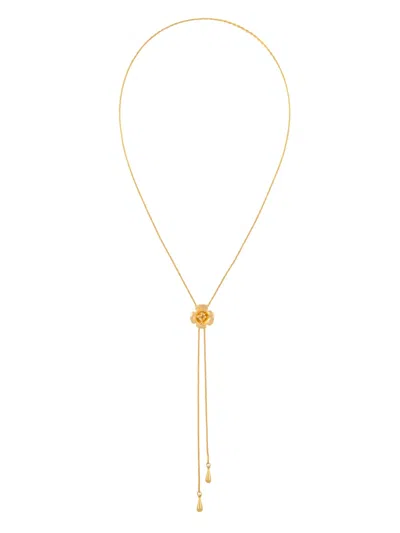 Pre-owned Susan Caplan Vintage 1990s Rediscovered Rose-pendant Necklace In Gold
