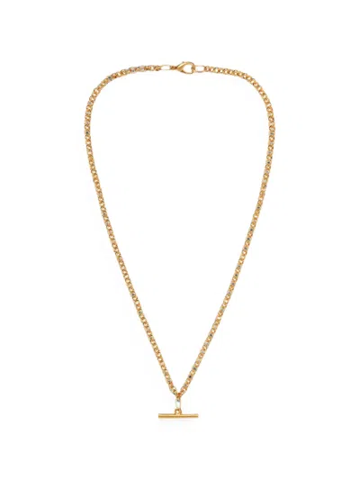 Pre-owned Susan Caplan Vintage 1990s Rediscovered T-bar Figaro-chain Necklace In Gold