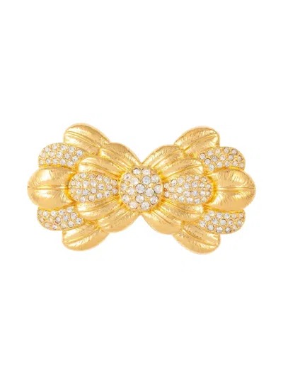 Pre-owned Susan Caplan Vintage 1990s Scalloped Bow Brooch In Gold