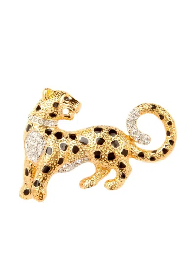 Pre-owned Susan Caplan Vintage Embellished Leopard Brooch In Gold