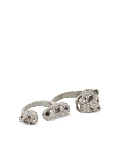 Pre-owned Susan Caplan Vintage  Double-impact Panther Statement Ring In Silver