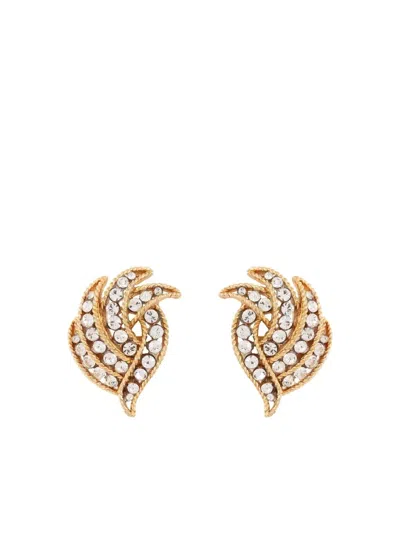 Pre-owned Susan Caplan Vintage X Trifari 1960s Crystal-embellished Earrings In Gold