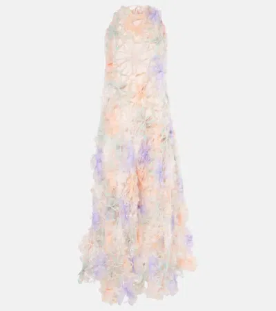 Susan Fang Air-whirl Floral-appliqué Maxi Dress In Multicoloured