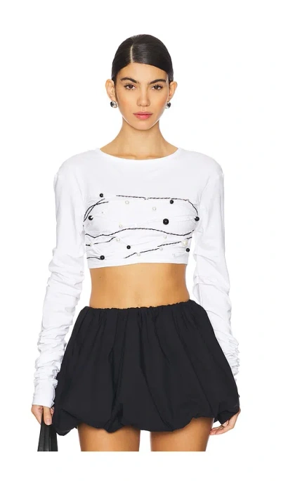 Susan Fang Beaded Long Sleeve Top In White