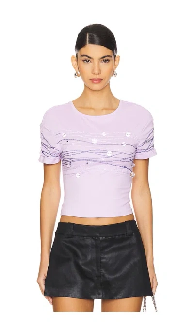 Susan Fang Beaded Short Sleeve Top In 퍼플