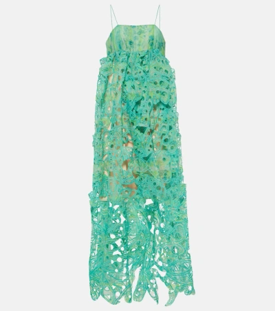 Susan Fang Broderie Anglaise Maxi Dress In Cyan Print