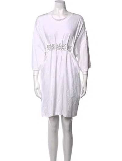 Pre-owned Susan Fang Crew Neck Knee-length Dress In White