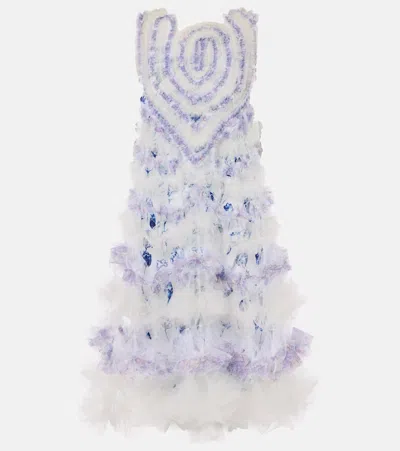 Susan Fang Embellished Ruffled Tulle Midi Dress In White