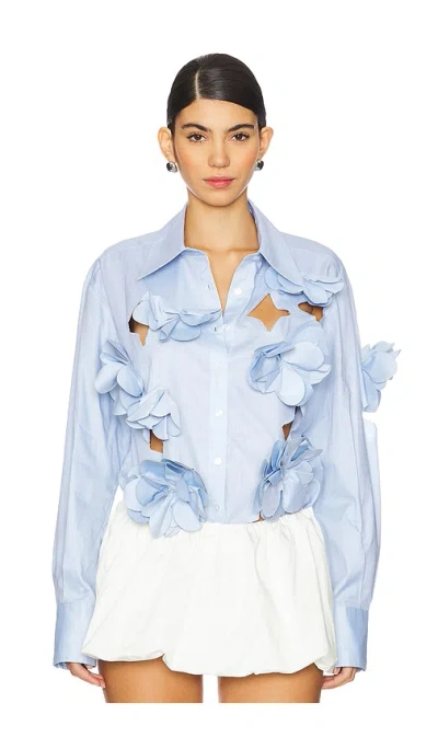 Susan Fang Floral Cutout Shirt In Baby Blue