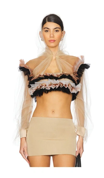 Susan Fang Frilled Organza Hoodie In Neutral