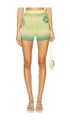 Susan Fang Gradient Clover Knit Mini Shorts In Green