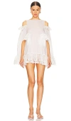 SUSAN FANG HOODED EMBROIDERED RUFFLE MINI DRESS