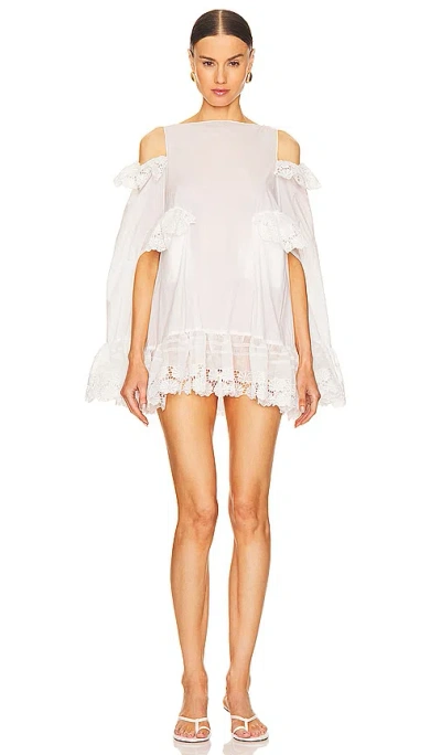 Susan Fang Hooded Embroidered Ruffle Mini Dress In 白色