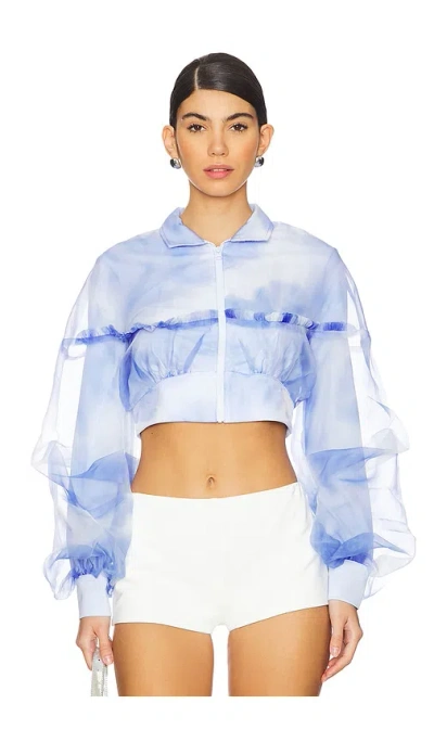 Susan Fang Layered Organza Cropped Jacket In Baby Blue