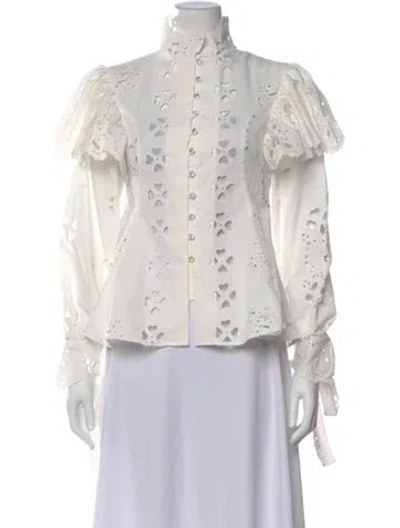 Pre-owned Susan Fang Long Sleeve Blouse In White