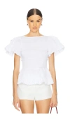 Susan Fang Smocked Peplum Top In White