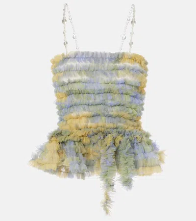 Susan Fang Smocked Tulle Top In Yellow