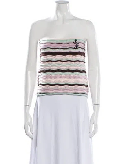 Pre-owned Susan Fang Striped Strapless Crop Top In Pink