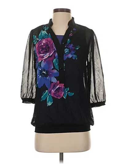 Pre-owned Susan Graver 3/4 Sleeve Blouse In Black