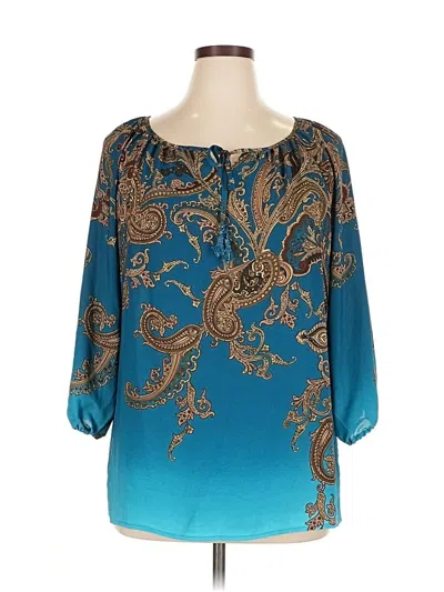 Pre-owned Susan Graver 3/4 Sleeve Blouse In Blue