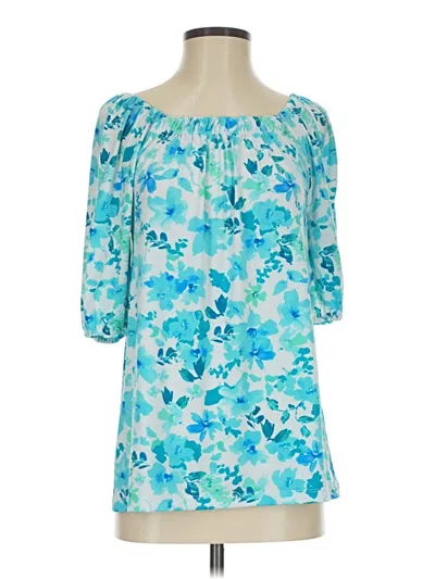 Pre-owned Susan Graver 3/4 Sleeve Blouse In Blue