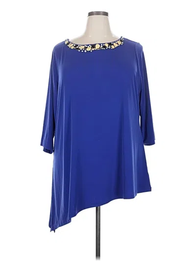 Pre-owned Susan Graver 3/4 Sleeve Blouse In Blue