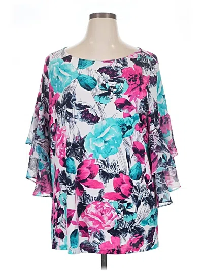 Pre-owned Susan Graver 3/4 Sleeve Blouse In Blue