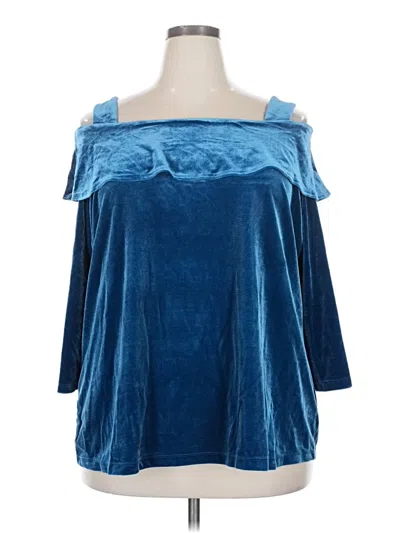 Pre-owned Susan Graver 3/4 Sleeve Blouse In Blue